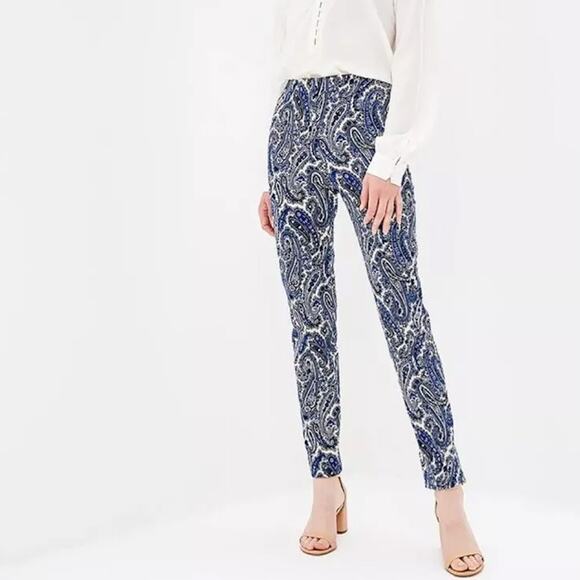Diane Von Furstenberg Pants - Diane Von Furstenberg Navy Blue Paisley Skinny Trouser Pants Size 6
